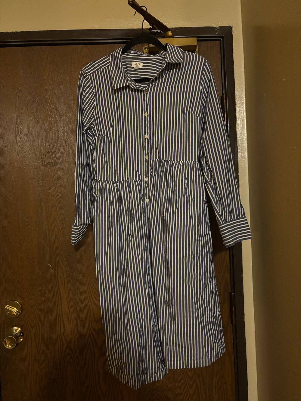 J.Crew Navy/ White Striped Cotton Fall Preppy Button-Down Midi Shirt Dress